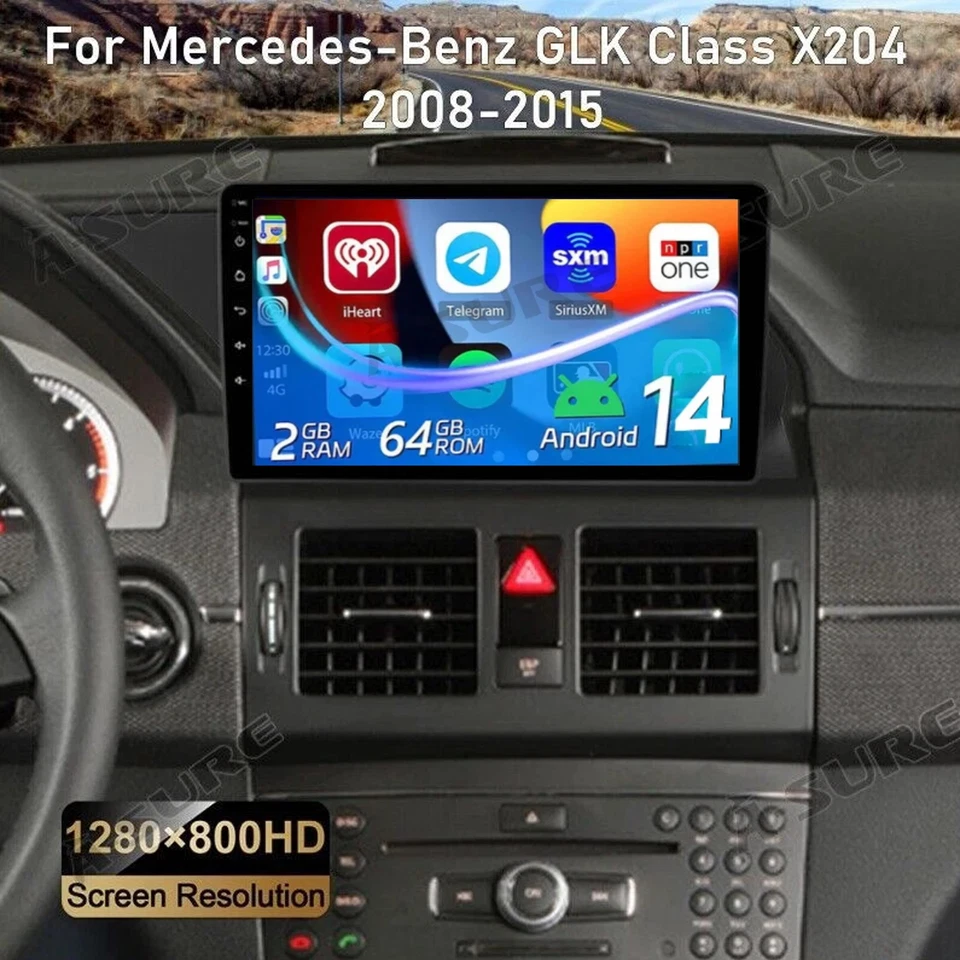A-SURE Für Mercedes-Benz GLK-Klasse X204 2+64GB Android 14 Autoradio Navi GPS WiFi DSP