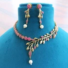 Gold Plated Red CZ American Diamond Indian Bridal Necklace Earrings Set RM22