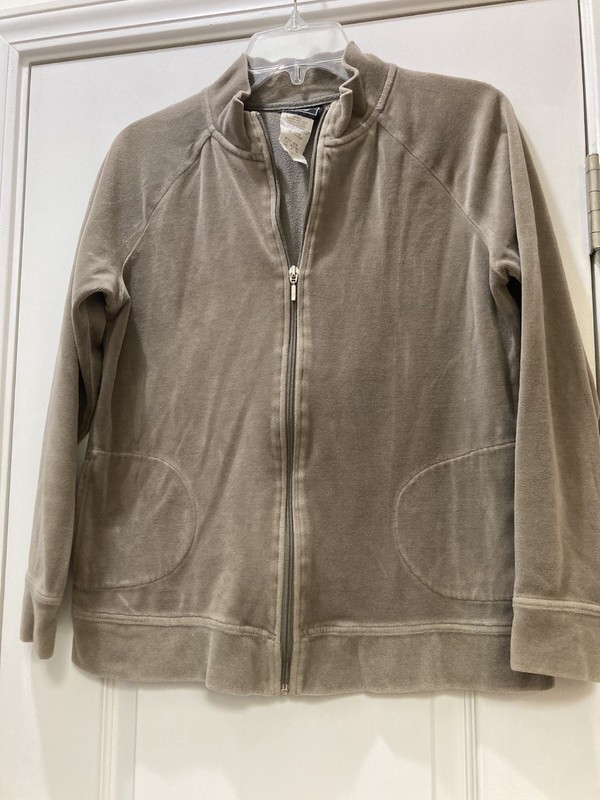 Vintage Simply Southern Jacket Womens Small Taupe Velour Full Zip pockets