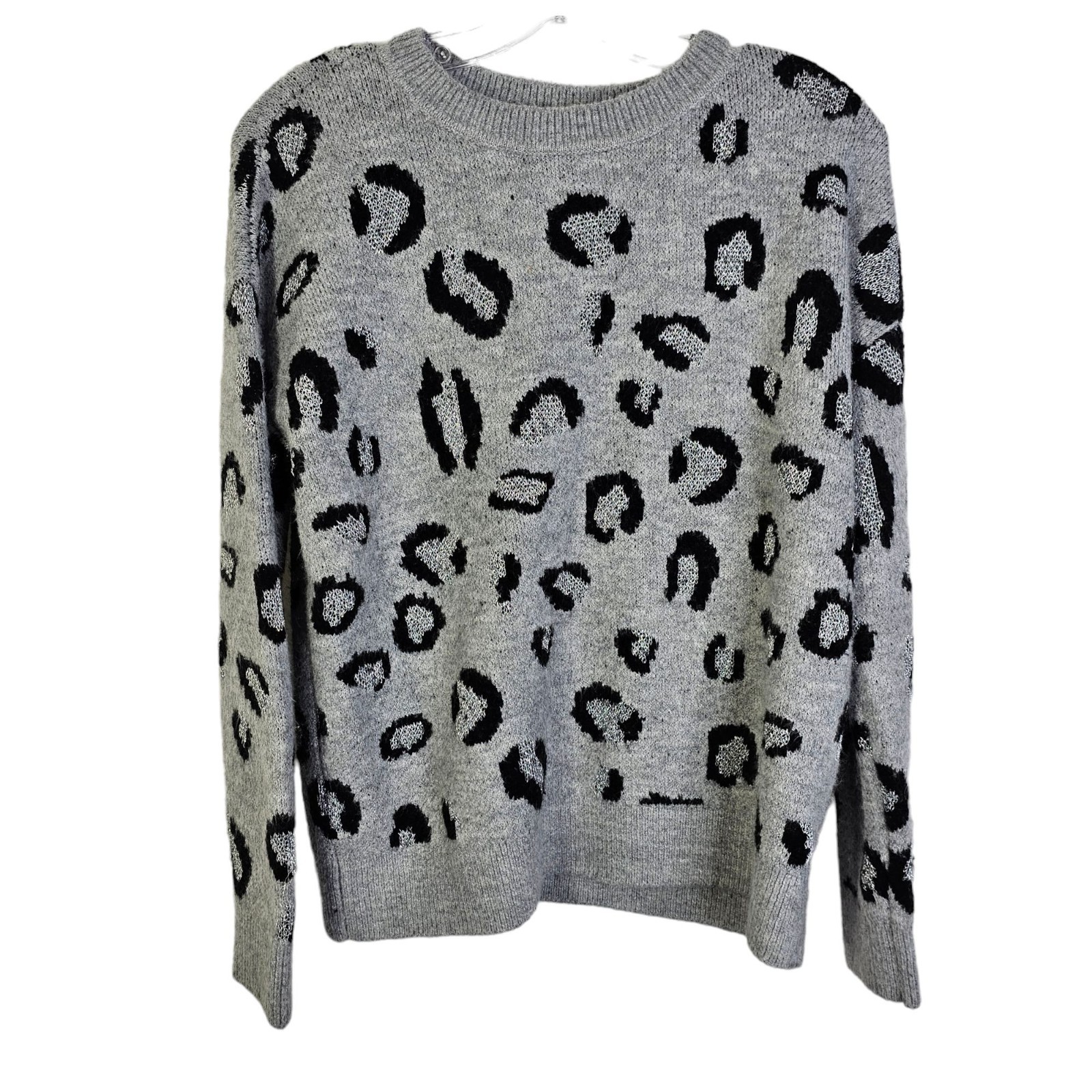 Anne Klein Large Gray Silver Leopard Sweater Crew… - image 1
