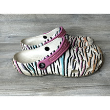 Crocs Classic Animal Print Zebra Glitter Clog K Youth Sz J6 Black White Pink