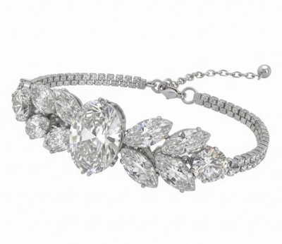 Rhinestone Cubic Zirconia Silver Tone Tennis Bracelet Women Jewelry Bangle
