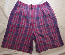 Vintage LL Bean Pink Plaid Cotton Shorts 1980s High Waisted Bermuda Length Sz 10
