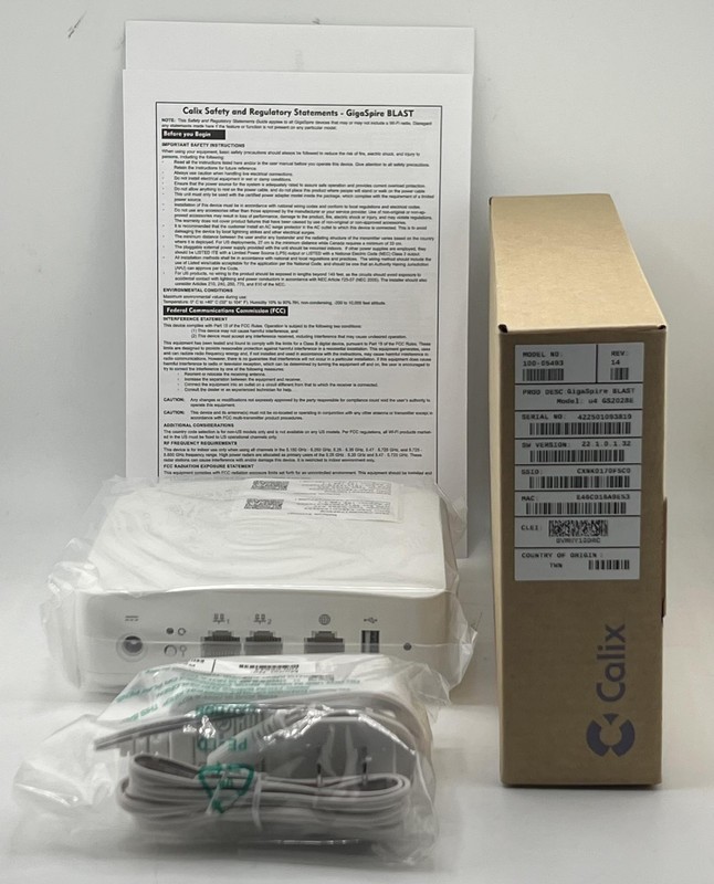 CALIX GIGASPIRE 100-05493 BLAST U4 WIRELESS ROUTER GS2028E for