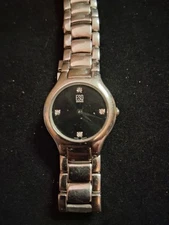 Esq Swiss by Movado Verve Ss Band, Black Dial W/ 4 Diamond Markers