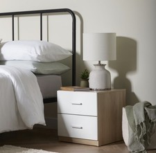 Broadway 2 Drawer Bedside Table Oak/White Compact and Stylish Bedroom Storage