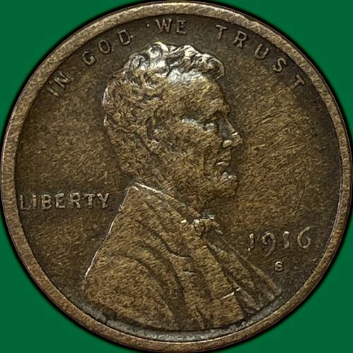 1916-S Lincoln Wheat Cent Extremely Fine XF Coin #36950
