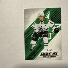 MIRO HEISKANEN 2024-25 Credentials /25 SP Color Match UD #07/25 Upper Deck #4 !!
