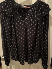 Women’s Loft Long Sleeve Black Multi-silver Blouse EUC size XS