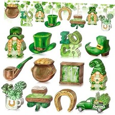 12Pcs St. Patrick's Day Hanging Wooden Ornaments Set Festive Green Shamrock 