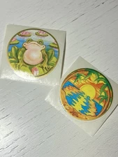 Lot of 2 Vintage 80s Stickers Illuminations Frog and Sunset 1981 