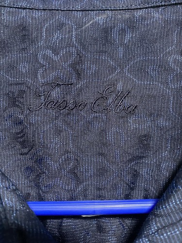 Tasso Elba Shirt Mens 14 14.5 S Small Blue Paisley Long Sleeve Button Up - Picture 4 of 5