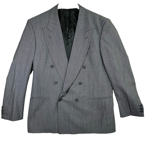 Mens YSL Yves Saint Laurent Wool Blazer Suit Jacket Gray Double