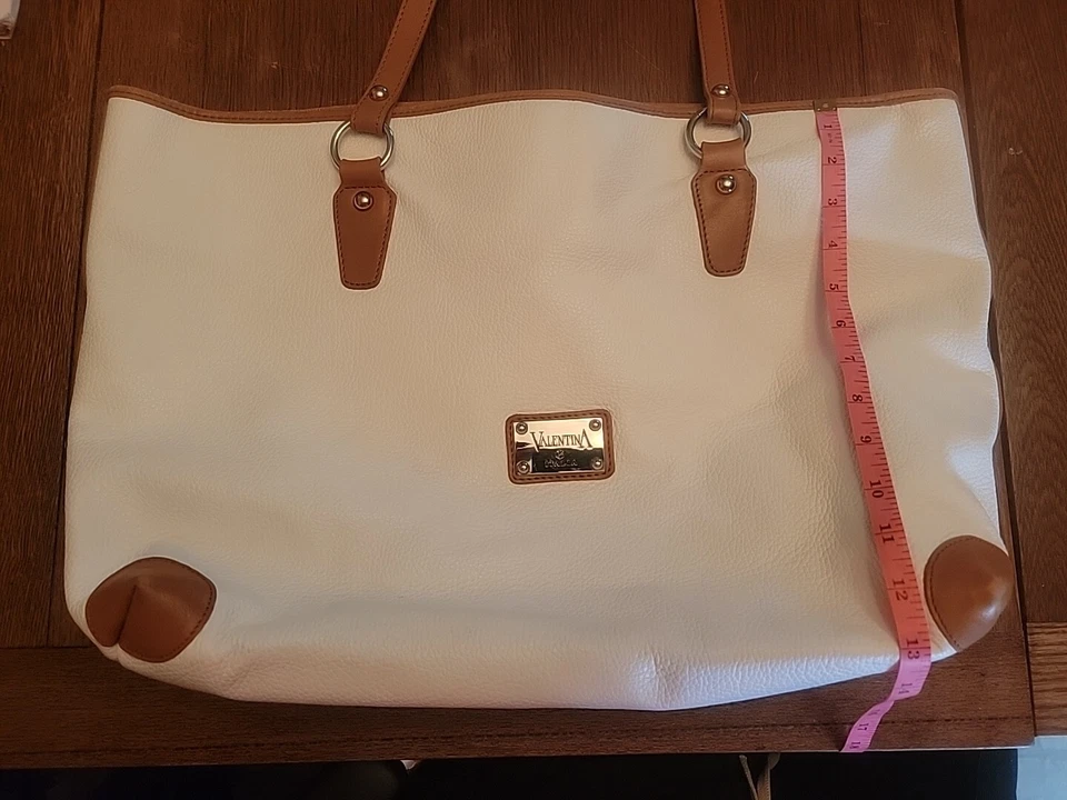 BOLSO DE HOMBRO VALENTINA OFF WHITE & BROWN RIBETE, CUERO GRANULADO, BOLSO, TOTE Foto 4 de 4