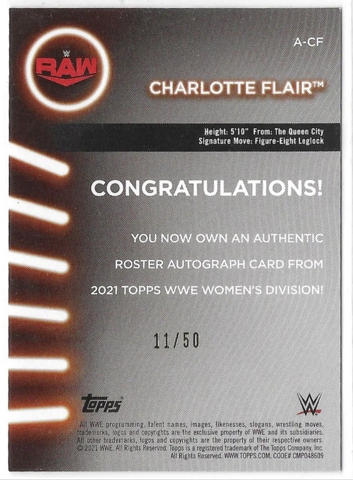 2021 Topps WWE Women's Division Green Charlotte Flair Autograph Card /50 - Image 2 of 2