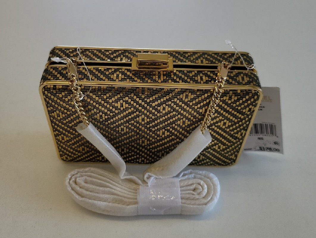 Michael Kors Pearl Gold Leather Box Clutch/Crossbody Bag | eBay