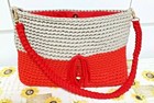 BORSA  FATTA  A  MANO IN FETTUCCIA  ROSSA  E BEIGE CON TRACOLLA  FODERATA