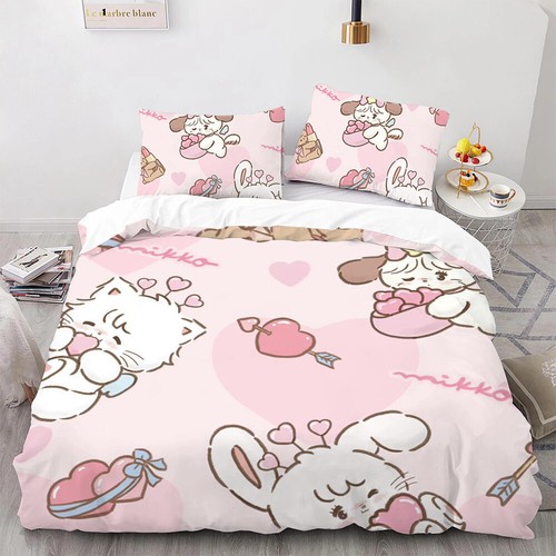 Cute Mikko Print Bedding Mousse Cammy Latte Pillowcase Duvet Cover Sheet 3pc Set - Picture 33 of 36
