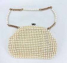 VTG Beige Large Bead Purse Chain Strap Bag John Wind Imports Bag by Debbie Japan