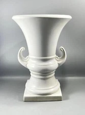 Vintage SCI Laveno Italy Antonia Campi White Enamel Footed Urn Vase 12" Tall