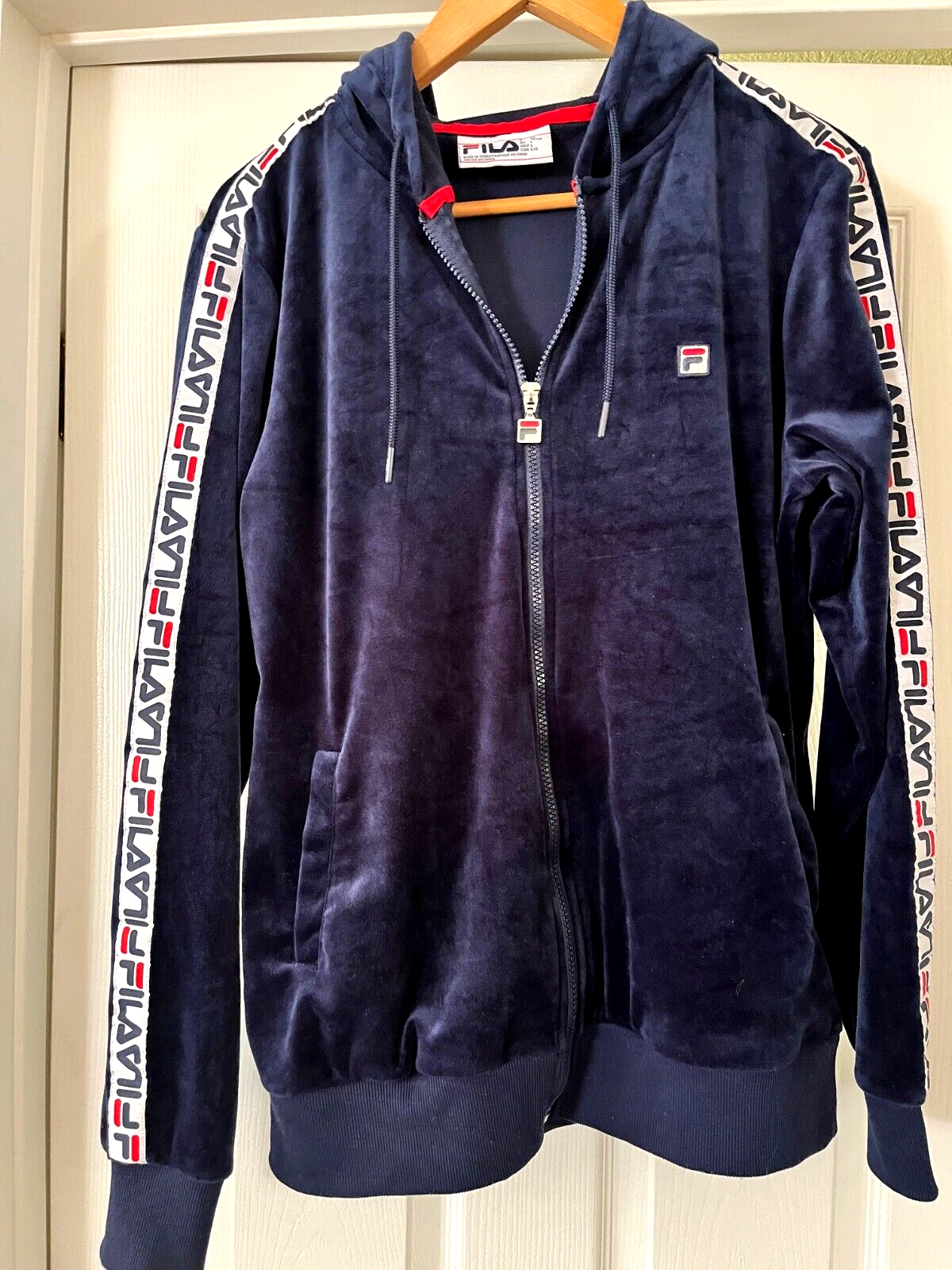 Felpa con cappuccio e zip vintage Fila blu royal grande unisex