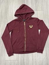 True Religion Victorious Full Zip Logo Hoodie Women's Long Sleeve Maroon Sz S