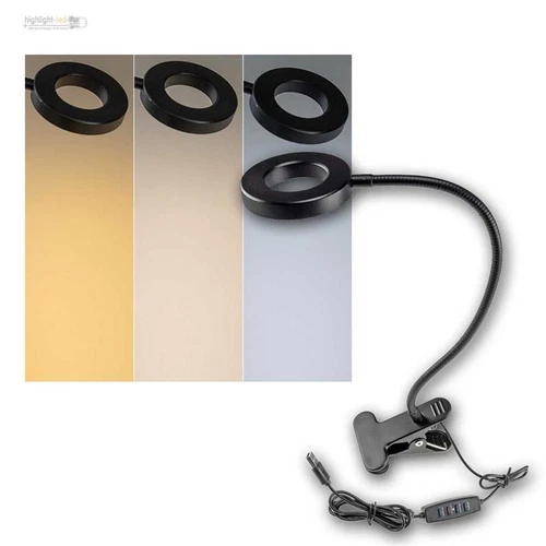 Klemm-Leuchte LED dimmbar mit Schwanenhals 40cm Tisch-Lese-Lampe USB-Betrieb 5W