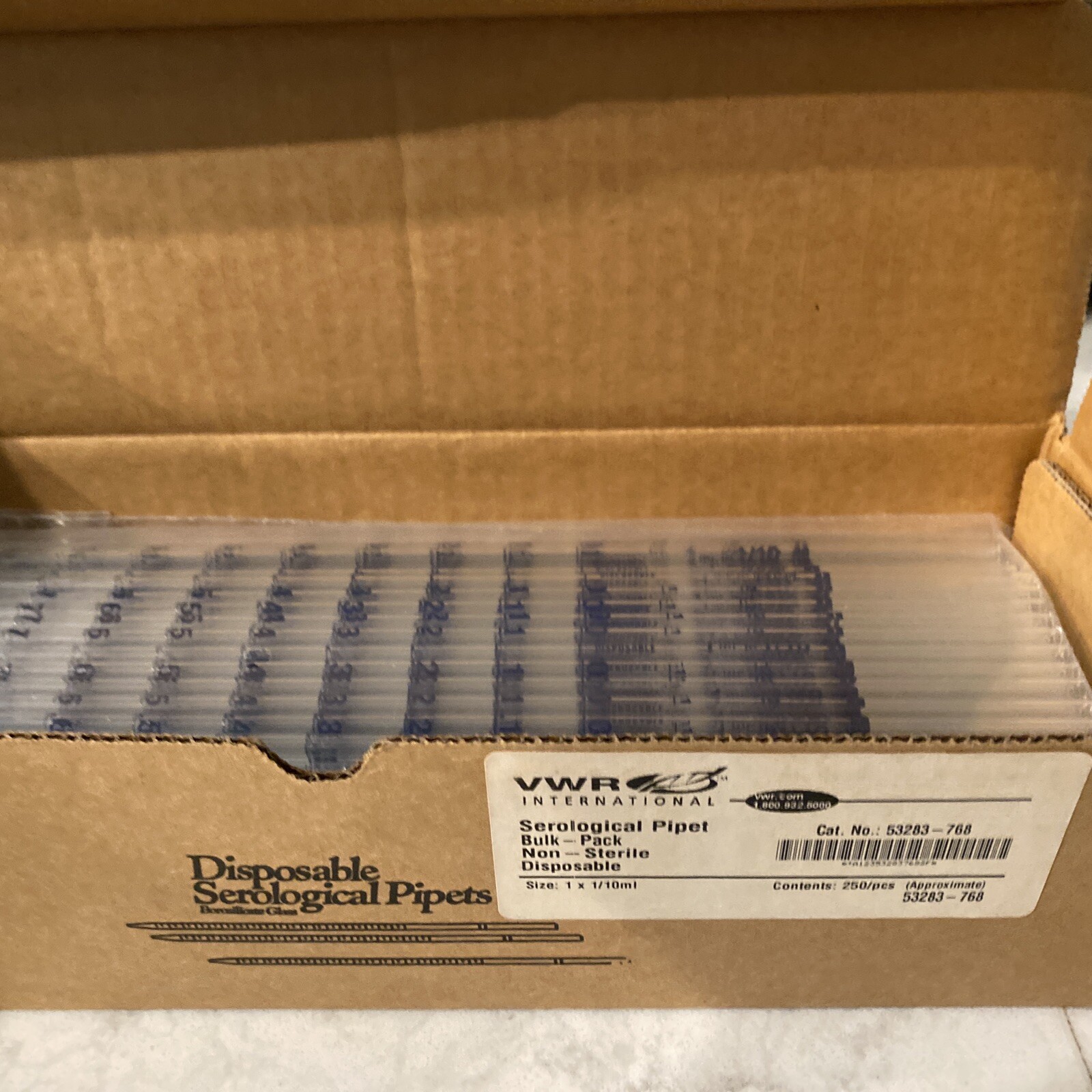 VWR Serological Pipets Borosilicate Glass Size 1x1/10ml Non Sterile 250Pcs eBay