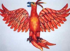 Cloth Folk Art Bird Pattern "Red Phoenix" by Susan Barmore