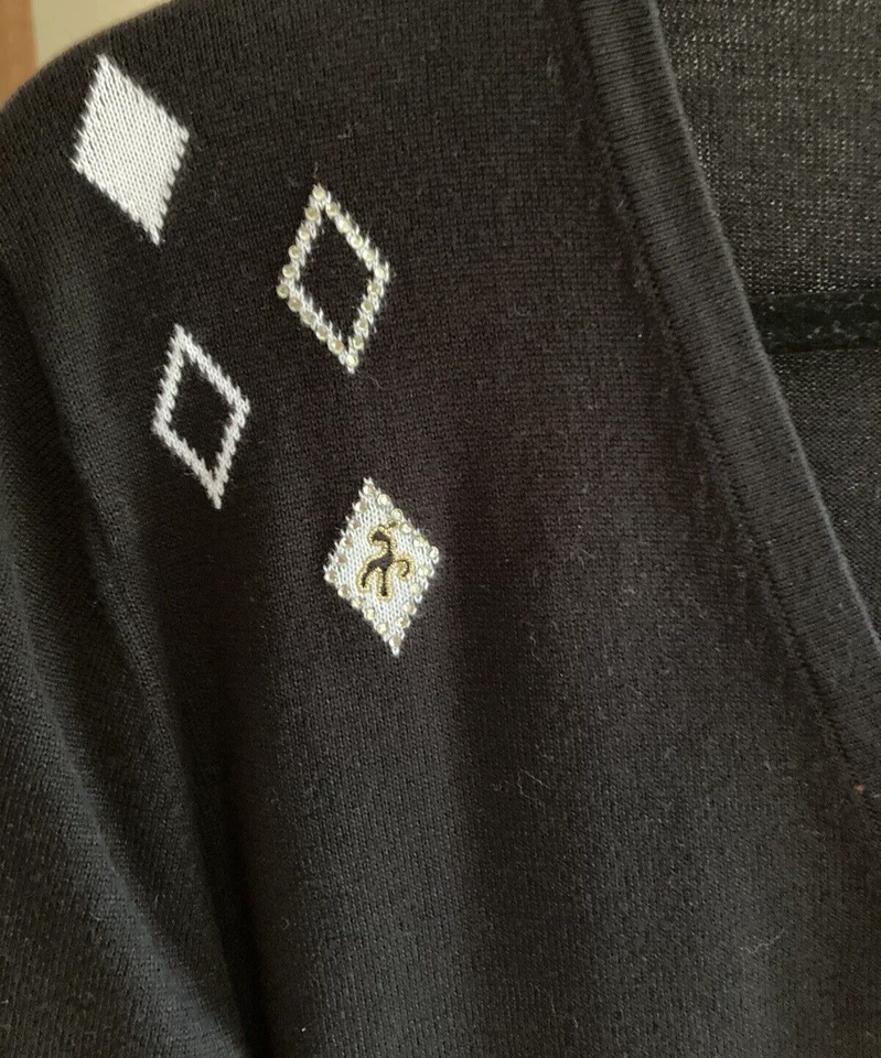 Зеленый ягненок кардиган женщин 16 черный на пуговицах V шеи свитер бриллиант детали работы - Изображение 3 из 4