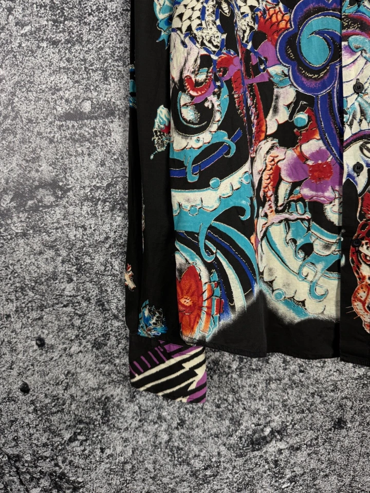 Rare Vintage Just Cavalli Long Sleeve Designer Shirt Tattoo Leopard Print Sz XL - Image 4 of 4