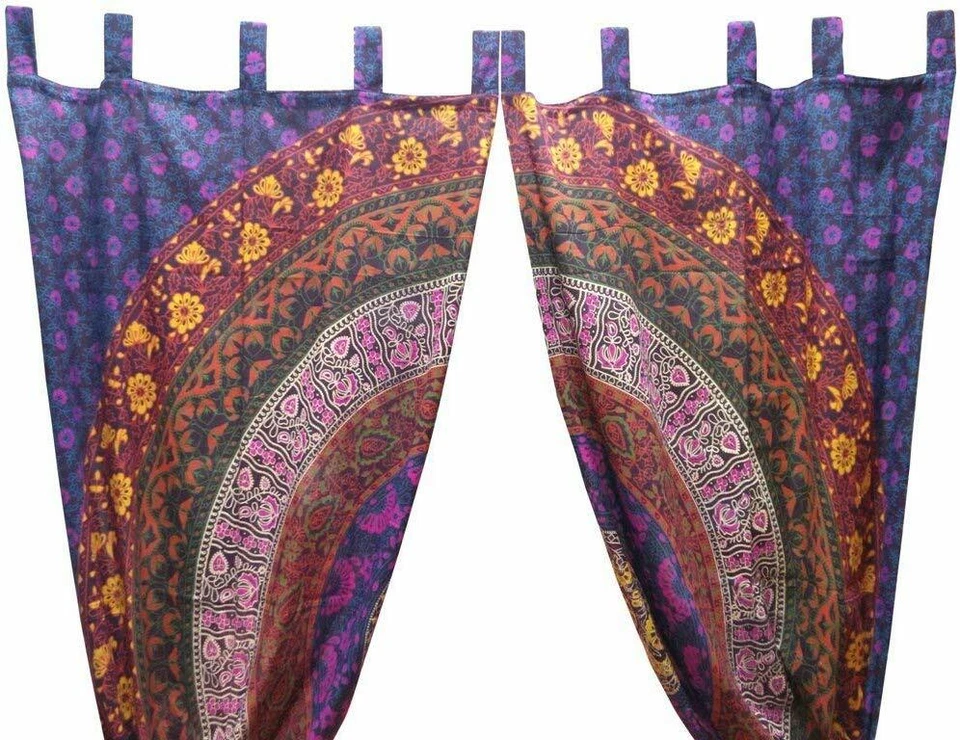 Juego de cortinas y cenefas de cortina y ventana de cocina con estampado de mandala indio tapiz de dormitorio Foto 2 de 2