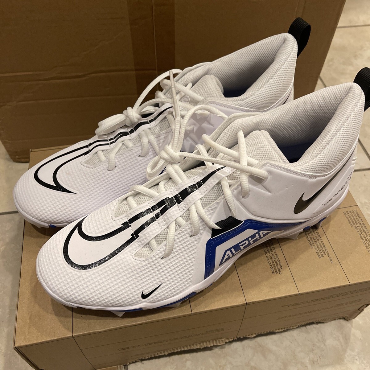Nike Alpha Menace 3 Shark Football Cleats White Blue Men