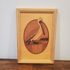 HUDSON RIVER INLAY Pelican Plaque WOOD MARQUETRY 7 x 10 Jeff Nelson