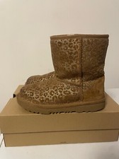 Used Brown Ugg girls Classic II Glitter Leopard Size 3 Youth. Preowned.