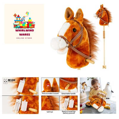 36'' Plush Horse Riding Stick, Handsewn Head, Sturdy Wood Stick