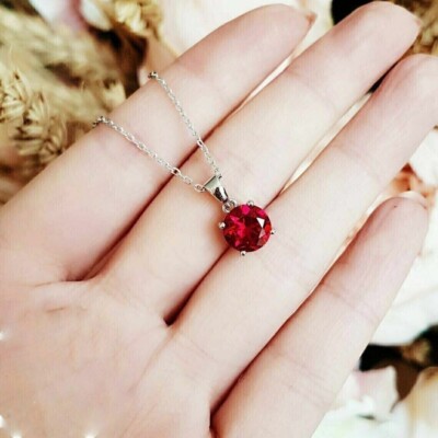 2.Ct Round Cut Lab-Created  Red Ruby Beauty Pendant 14K White Gold Plated Silver