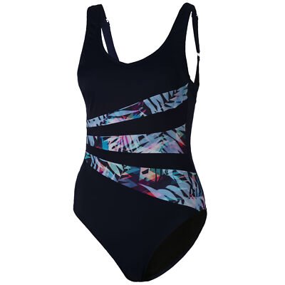 Tecno Pro Felice Damen Badeanzug Einteiler Bademode blue palm leaves 