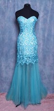 CUSTOM AQUA LACE SHEER TULLE CRYSTALS PROM FORMAL GOWN DRESS 8