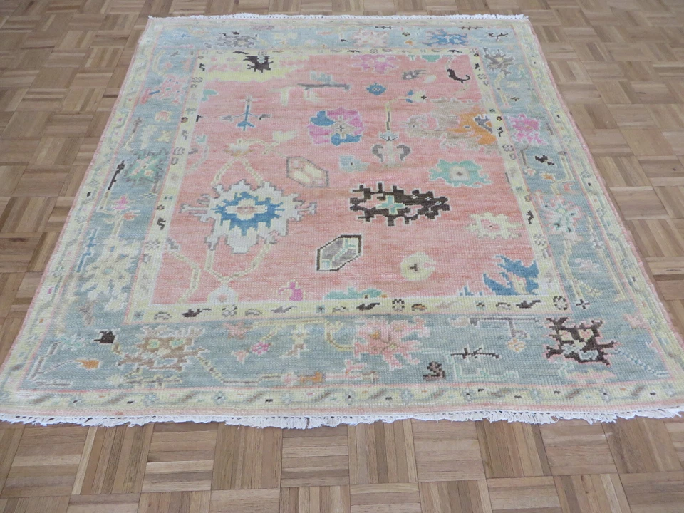 6 x 6 Square Hand Knotted Pink Funky Oushak Oriental Rug G12080 - Image 2 of 4