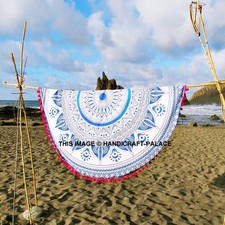 Coperta Da Spiaggia E Picnic Tappeto Mandala Ombre Rotondo Indiano Con Pizzo 72"