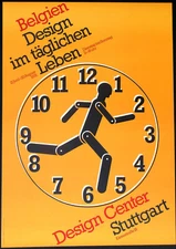 Belgian Design Man In Clock Rare  1978 Lithograph Poster 33 x 23-1/4