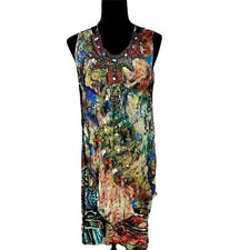 Klozlyne Dress MEDIUM Art to Wear Multicolor Abstract Crochet Beaded Neck UNIQUE
