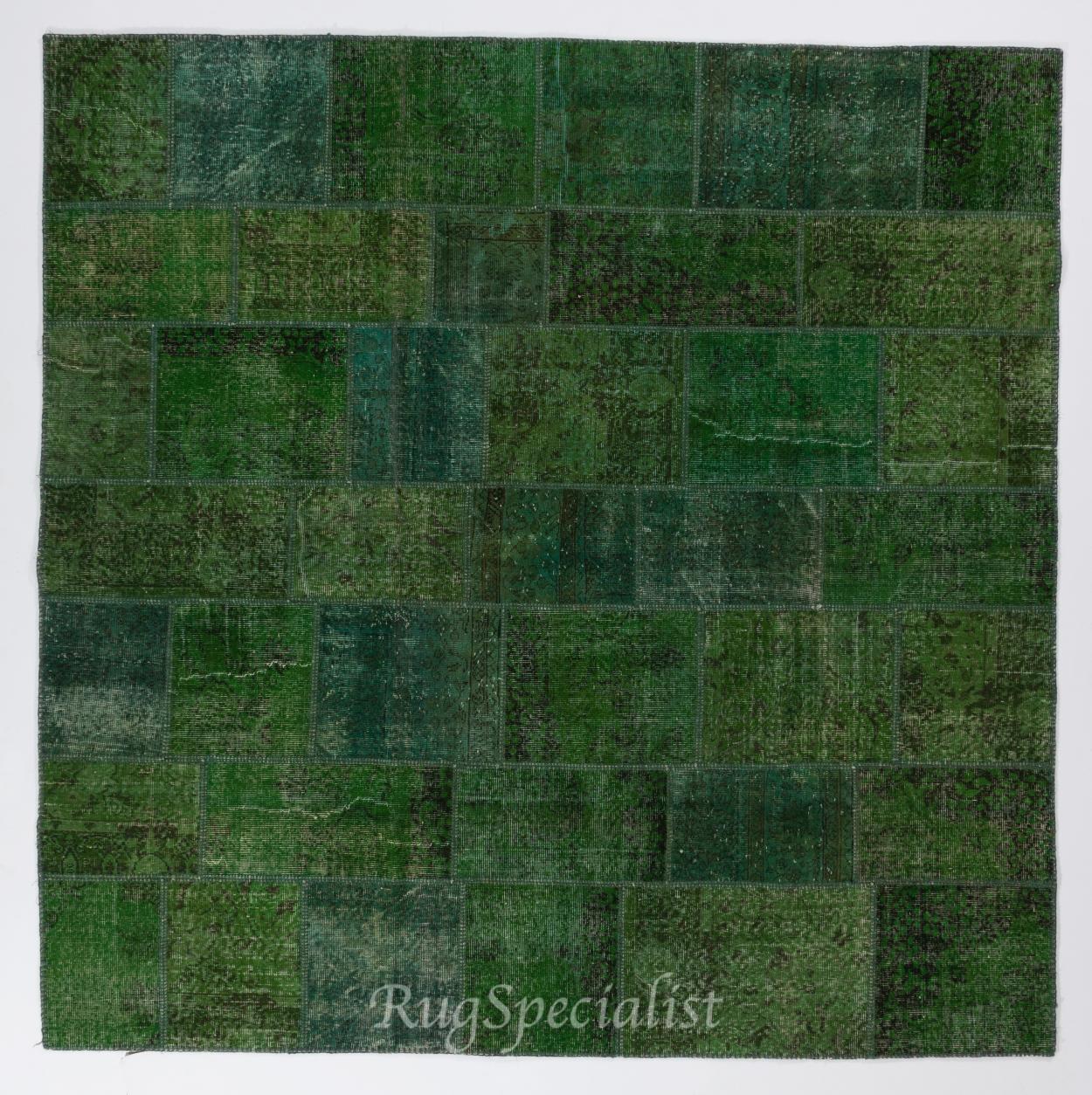 Handmade Patchwork Rug, Modern Forest Green Carpet for Living Room
