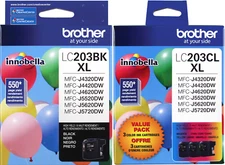 New Genuine Brother LC203XL Black Cyan Magenta Yellow 4PK Ink Cartridges Bag