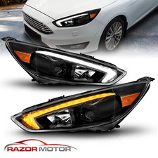 [LED DRL Light] 2015 2016 2017 2018 Ford Focus Black Projector Headlights Pair