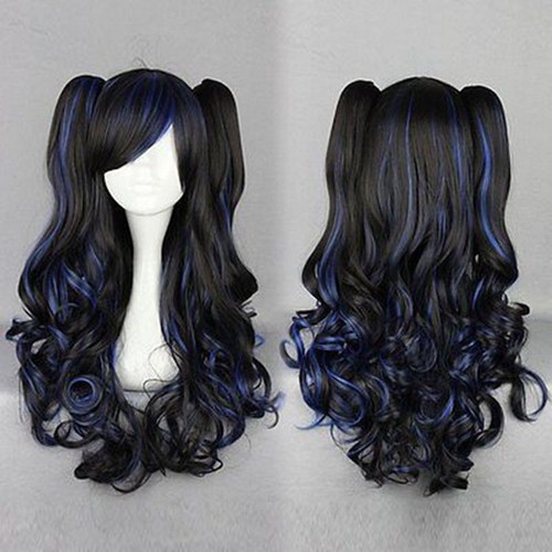 Fashion LOLITA Wig Cosplay Anime Curly Wavy Long Hair Wigs+2 Ponytail Color Mix - Picture 6 of 8