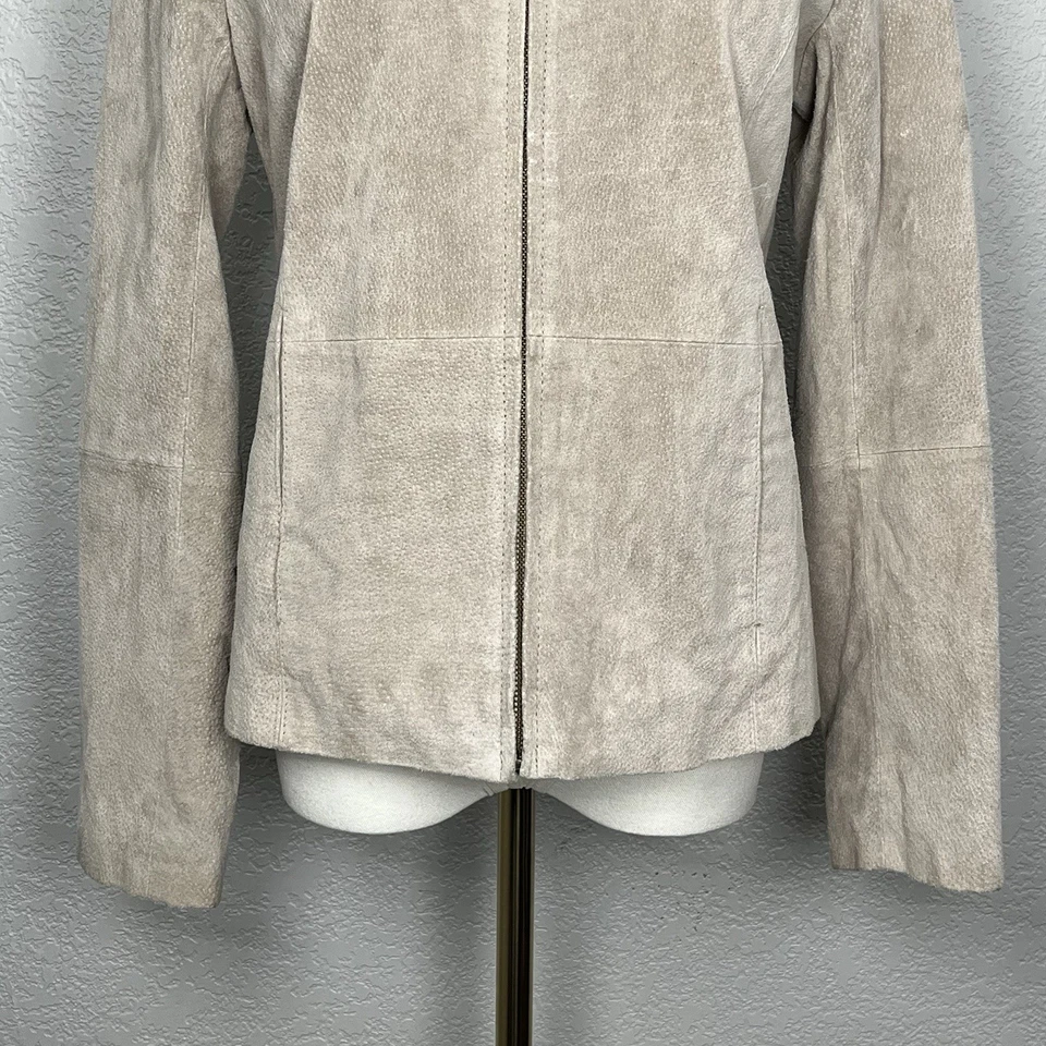 Jaqueta de couro Relativity feminina S camurça bege com zíper frontal couro genuíno - Imagem 3 de 4