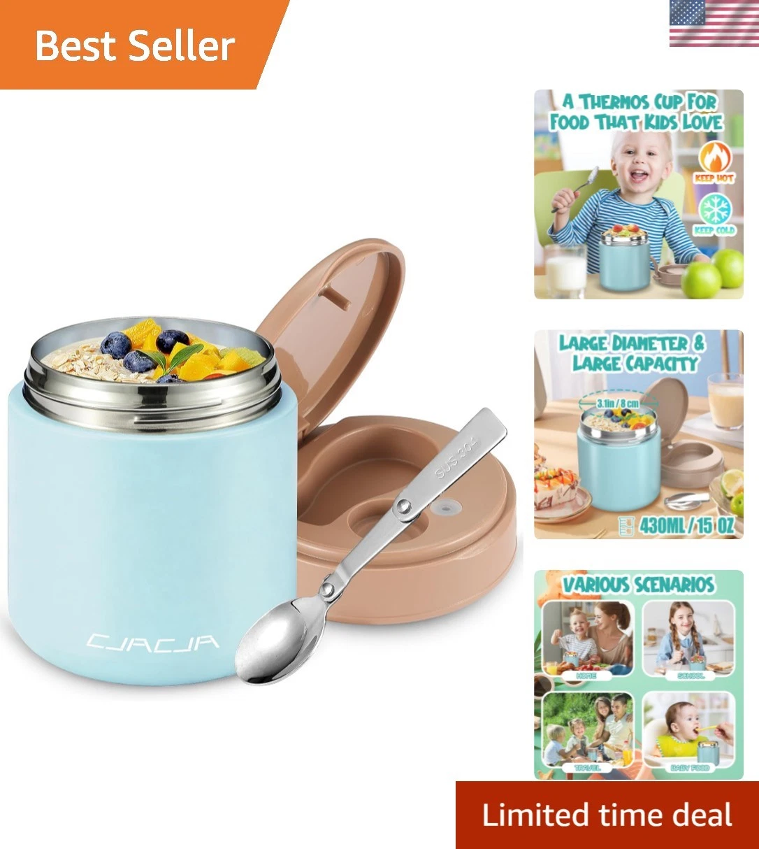 Insulated Food Jar for Kids - 15.2 Oz, Thermo for Hot Food, Soup Thermo, Insu...