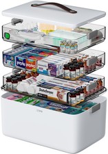 4-Tier XL Medicine Organizer - Portable Medicine Cabinet with Leather Handle,...